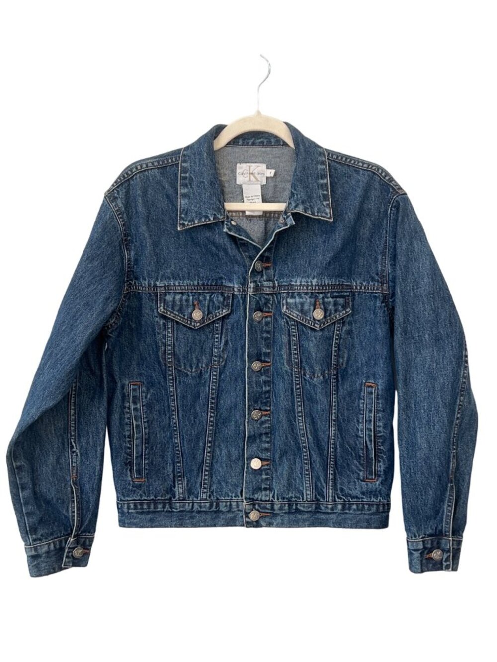 Calvin Klein Jean Jacket Small Button Front Denim Medium Wash Blue Cotton Retro